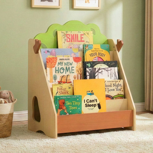 Trinx Solid Pine Wood Kids Bookshelf, 5 Tier Front-Facing Toddler Book Organizer, Tree Shape Children Book Shelf | Wayfair