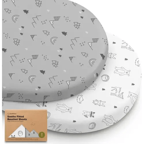 2-Pack Organic Bassinet Sheets for Girls, Boys - 100% Cotton Bassinet Mattress Sheets Compatible with Halo Bassinest Swivel Sleeper, Graco, Baby Delight, Chicco, Fitted Bassinet Sheets (Woodland)