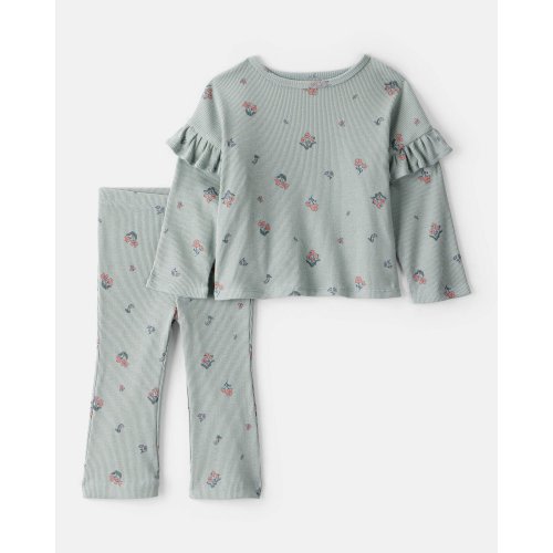 Baby Girl 2-Piece Floral Cotton Long-Sleeve Tee & Pant Set - Green | Carter's