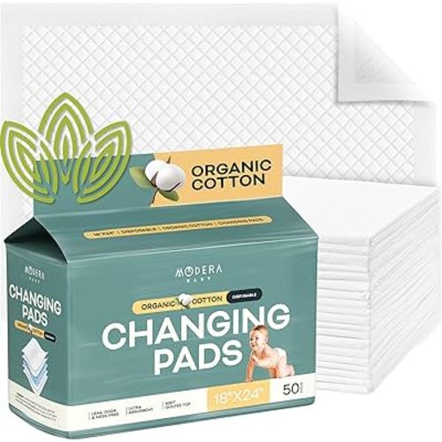 Organic Cotton Disposable Changing Pad Liners | Large 18x24 Hypoallergenic Ultra Absorbent & Waterproof Super Soft, Quilted Underpads for Baby Diaper Table & Travel, Leak Proof & Mess Free [50-Pack]