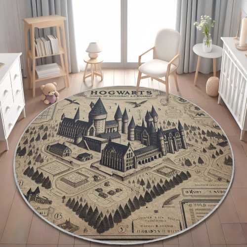 Hogwarts Castle Map Rug, Kids Wizarding School Decor