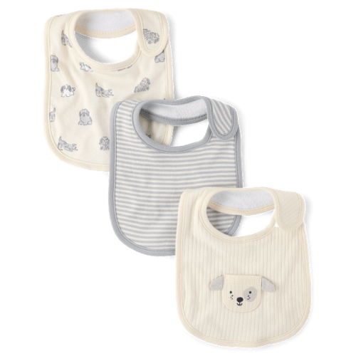 Baby Embroidered Dog Bib 3-Pack - Gray