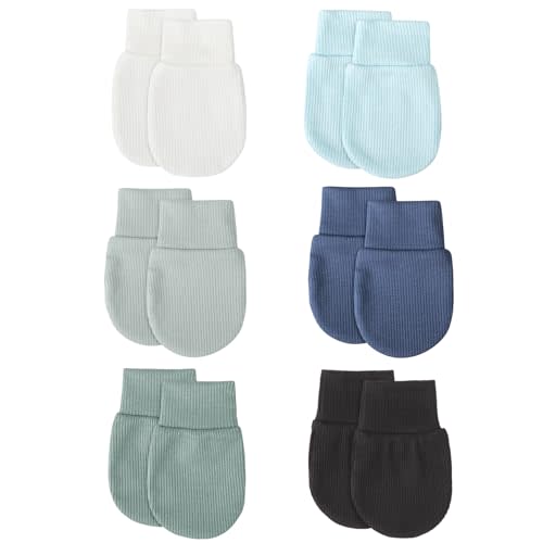 BQUBO 6 Pairs Newborn Baby Boys Girls Mittens 0-6 Months Unisex-Baby Infant Mittens Elastic No Scratch Wrist Gloves