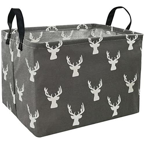 Kid Storage Basket Gift Shelf Basket Toy Storage Bin, Nursery Basket Organizer Box for Children Room Deco With Handles (Grey deer)