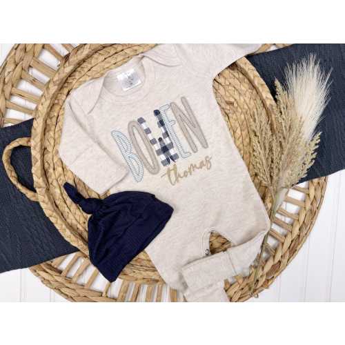 Newborn coming home outfit for baby boy, soft blues baby footie, baby boy shower gift