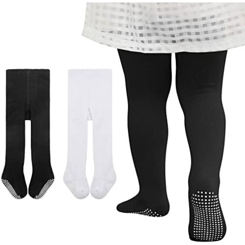 Zando Baby Girls Tights Cozy Cotton Infant Non Slip Grip Leggings Toddler Solid Knit Pantyhose Warm Newborn Stockings