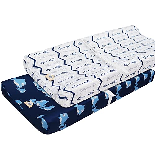 BlueSnail Print Changing pad Cover Set 2PK, Breathable and Comfortable Changing Pad Cover for Boys and Girls (Navy+ Navy)