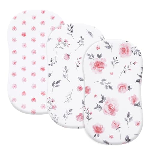 david's kids 3 Pack Bassinet Sheets, Ultra Soft Breathable Comfortable Baby Sheet Set for Boys Girls Neutral, Univeral Fit for Most Cradle and Bassinet Mattress, Floral Flowers
