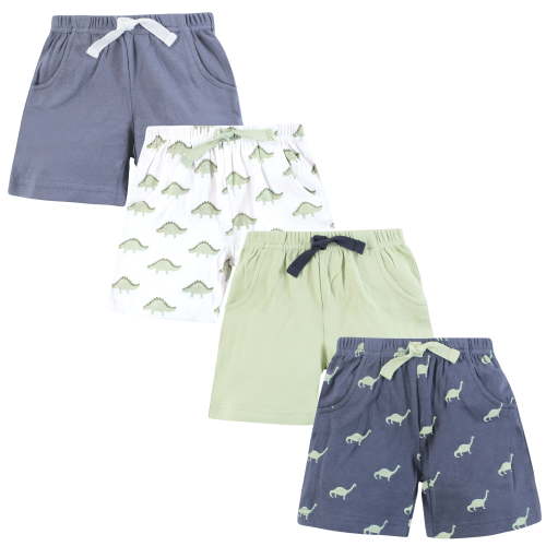 Hudson Baby Infant Boys Shorts Bottoms 4-Pack, Mighty Cute Dino, 3-6 Months