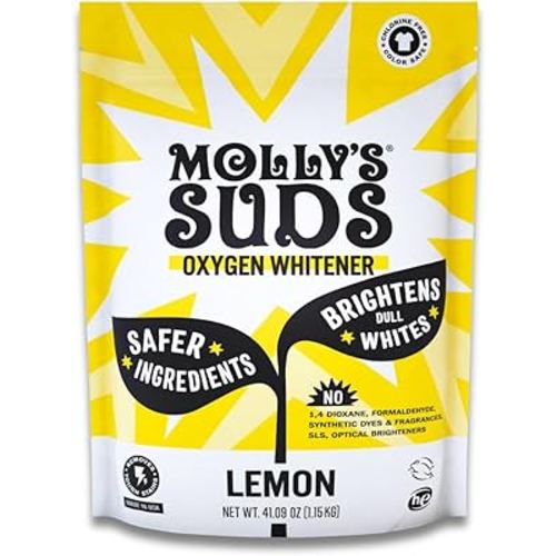 Molly's Suds Oxygen Whitener | Powerful Bleach Alternative, Chlorine Free & Color Safe | Brightens Whites and Removes Stains (Lemon Essential Oil - 41.09 oz)