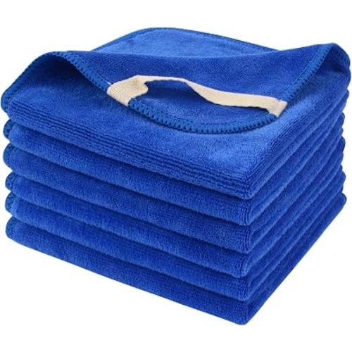 SINLAND Microfiber Facial Cloths Fast Drying Washcloth 12inch x 12inch (6pack, Blue)