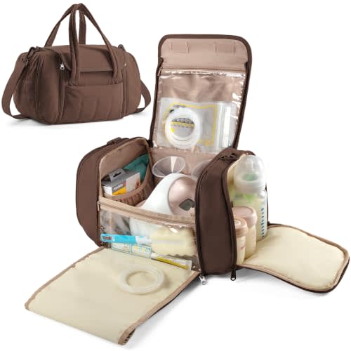 Quilted Breast Pump Bag Compatible with Spectra S1 and S2, Coffee | Pumping Bag with Cooler Compartment, Built-in Drying Mat, Waterproof Pocket and Crossbody Shoulder Strap