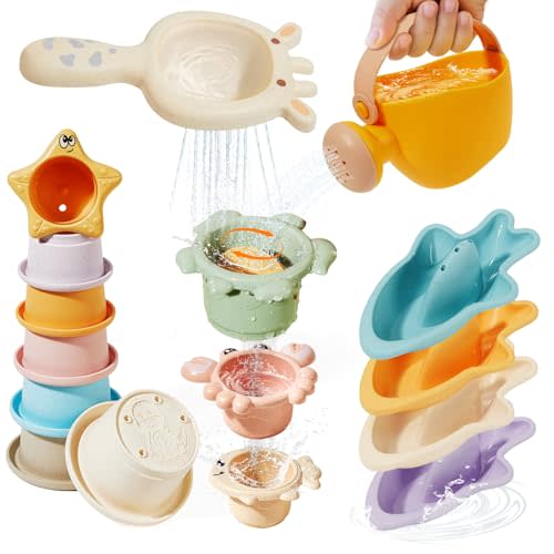 Baby Bath Toys for Kids Ages 1-3, 16PCS Mold Free Bath Toys for Toddler 2-4 & Babies 6-12-18 Months Bath Cups Watering Can with Storage Bag Montessori Bathtub Sand Pool Water Toys for 1+ Years Old