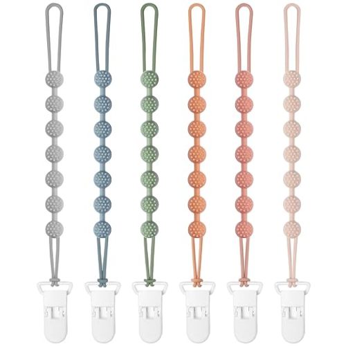 6 Pack Baby Pacifier Clip, Silicone Pacifier Clips Holder with One Piece Design, BPA Free, Soft Flexible Binky Clips with Texture for Baby Boy and Girl