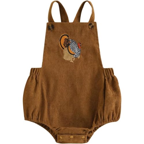 Pudcoco Infant Baby Boys Girls Overalls Sleeveless Mallard Duck Embroidery Corduroy Rompers Newborn Summer Outfit