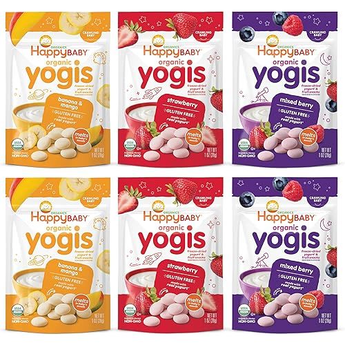 Happy Baby Organics Yogis Freeze-Dried Yogurt & Fruit Snacks, Variety Pack, 1 Ounce (Pack of 6)