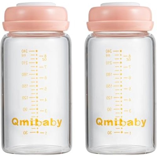 Breast Milk Storage Bottles 240ml 8oz BPA-Free Leak-Proof Baby Bottle for Breastmilk Storage Wide Neck Bottles with Screw Ring Sealing Disk Breastfeeding (Pink, 240ml-2Packs)
