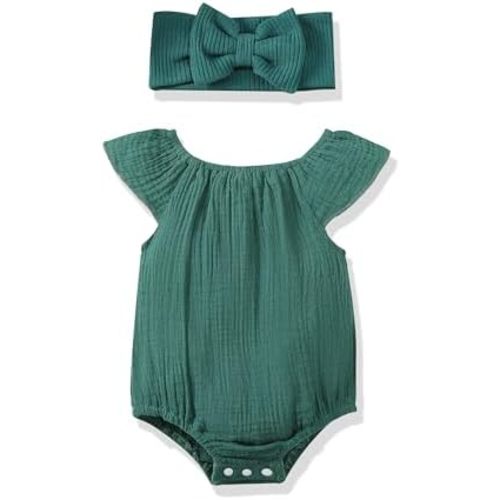 Renotemy Preemie Newborn Baby Girl Clothes Infant Cotton Linen Romper Summer Outfit for Girls Ruffle Sleeve Bodysuit Jumpsuit