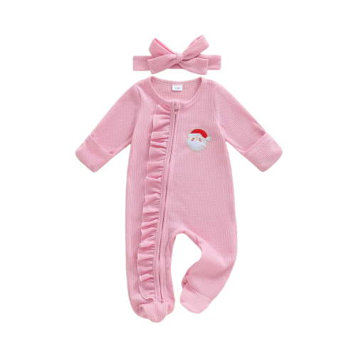 BemeyourBBs Newborn Baby Girl Christmas Outfit Santa Claus Romper Print Oblique Zipper Footed Jumpsuit Xmas Clothes