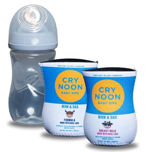 Funny Baby Bottle Koozie – Hard Seltzer/Beer Parody Baby Bottle Sleeve – Hilarious Baby Shower Gag Gift & New Dad Gift (2 Premium Designed Neoprene Coozies + BPA/Lead/Phthalate Free Bottle Included)