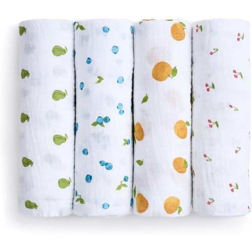 aden + anais Boutique Organic Swaddle Blanket 4-Pack – 100% Organic Cotton Muslin, Large, Soft, Breathable Receiving Blankets for Infants – Lightweight Multi-Use Baby Swaddles, Fresh Fruit