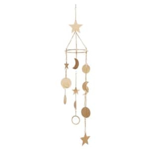 39 in. Gold Metal Moon and Star Indoor Outdoor Windchime