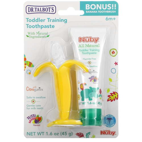 Dr. Talbot's Toddler Training Toothpaste with Banana Toothbrush, 6 m+, Tutti Frutti, 2 Piece Set