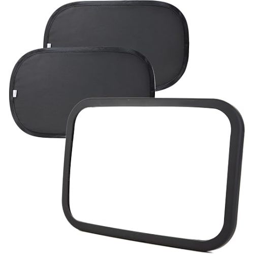 Funbliss Baby Car Mirror + 2-Pack Car Window Shades Bundle -100% Shatterproof, Wide Angle Convex