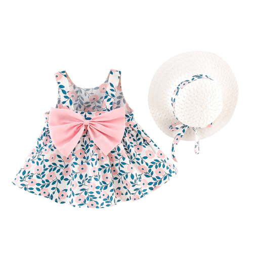 Odeerbi Baby Girl Clothes Girls Dresses Toddler Kids Suspenders Floral Princess Dress Hat Outfits
