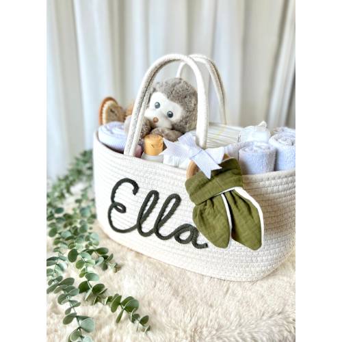 Personalized Woven Rope Baby Diaper Caddy: Nursery Organizer