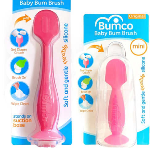 Bumco Baby Bum Brush + Mini Baby Diaper Cream Spatula with Case - BPA-Free Silicone Diaper Spatula with Suction Cup, Wipe-Clean, Mom-Invented Butt Paste Applicator (Pink & Pink)