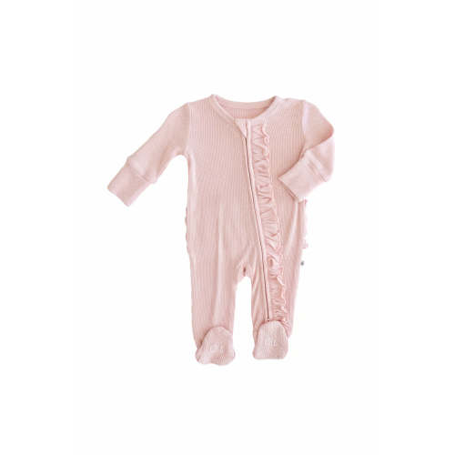 Embroidered Bamboo Waffle Zipper Ruffle Footies in In Bloom | Caden Lane