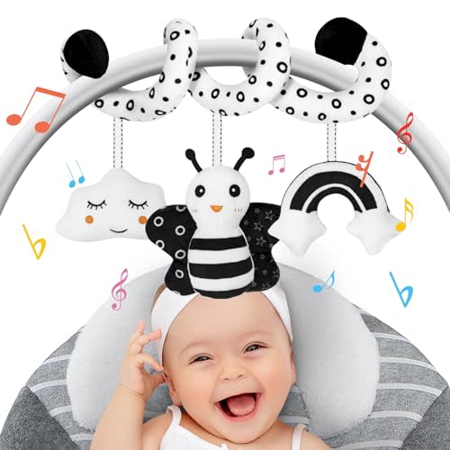 FATI Baby Spiral Car Seat Toys Hanging Toys, Black and White High Contrast Newborn Sensory Toys for 0 3 6 9 12 Months Girls Boys Gift, Carseat Toys Stroller Toys for Bed Bassinet Crib Baby Carrier