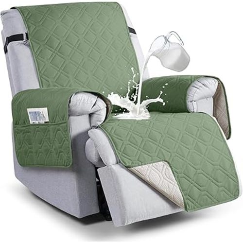VANSOFY 100% Waterproof Recliner Chair Covers, Recliner Cover Non-Slip Dog Chair Cover Furniture Protector Washable Slipcover with Pocket, Elastic Straps for Pets, Dogs(Bean Green, 23.6")