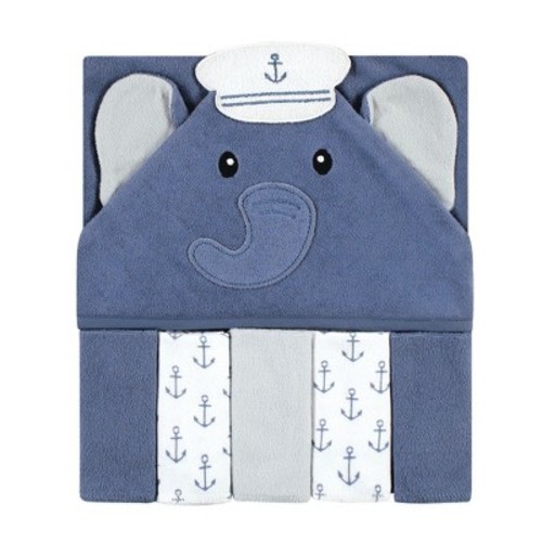 Hudson Baby Infant Boy Hooded Towel and Five Washcloths, Sailor Elephant, One Size