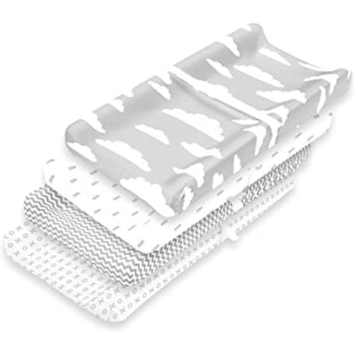 Changing Pad Cover – Premium Baby Changing Pad Covers 4 Pack – Boy or Girl Changing Pad Cover – Pure Cotton Machine Washable Grey and White Changing Table Cover – Diaper Changing Pad Cover Sheets