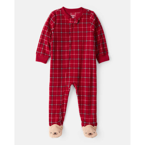 Baby Boy Plaid Print Fleece Loose Fit 1-Piece Pajamas - Red - Carter's | Carter's