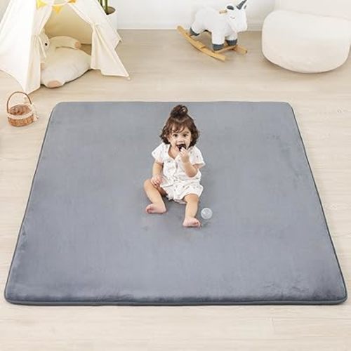 1.3" Thick Baby Floor Play Mat 50x50, Basic Padded Foam Mat for Tummy Time Crawling, Non Slip Cushioned for Babies Toddlers Infants Kids (Light Grey)