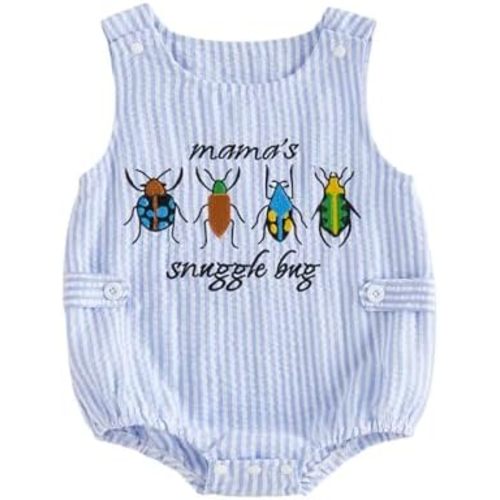 Baby Boy Bubble Romper Mama's Snuggle Bug Overalls Sleeveless Striped Tank Bodysuit Infant Summer Outfit