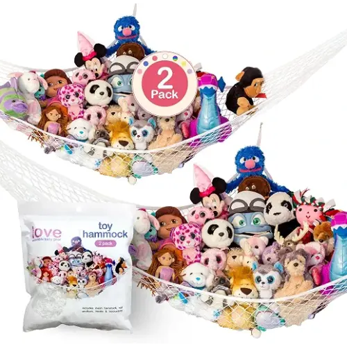 Stuffed Animal Hammock 2 Pack | Corner Stuffed Animal Storage & Plushie Net | Toy Hammock for Stuffed Animals | Holds 12lbs | Easy Hang, All Hardware Included | White Bedroom Decor | by Lilly's Love
