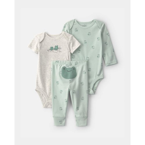 Baby 3-Piece Frog Bodysuit & Pant Set - Green/Grey | Carter's