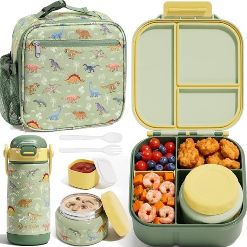 Fimibuke Kids Bento Lunch Box w/Insulated Water Bottle, Lunch Bag & Thermo