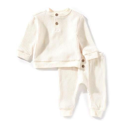 Scene&Heard Baby Boys Brushed Waffle Knit Long Sleeve T-Shirt & Pull-On Pants Set