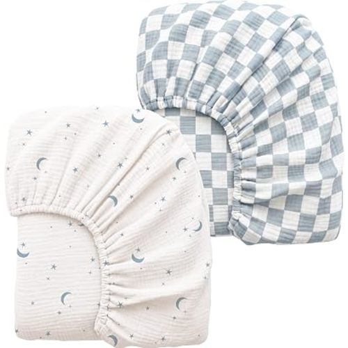 Konssy 2 Pack Muslin Crib Sheets for Baby Boys & Girls, 52" x 28"