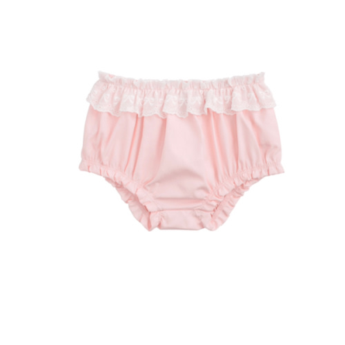Pink Eyelet Trim Bloomers | Cotton Poplin Bloomers for 0-3 months| Mud Pie