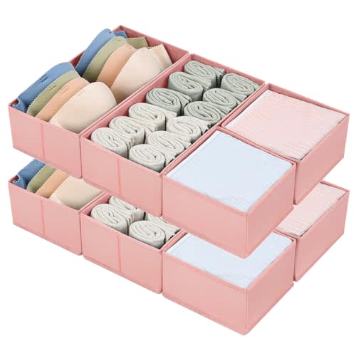 DIMJ Drawer Organizers for Clothing, Set of 8 Dresser Drawer Organizers, Fabric Closet Organizers and Storage, Drawer Dividers for Baby Clothes, Socks, Belt, Tie (Pink)