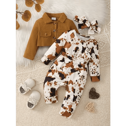 three piece set baby girls tie dye onesie jacket hairband - Temu