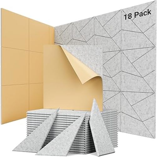 Soundproof Wall Panels 18 Pack - Decorative Acoustic Panels with Noise Reduction, Self-Adhesive & Easy to Cut for Room, Studio, Apartment, Home Theater, Gaming Room (12"x12"x0.4", Gray)