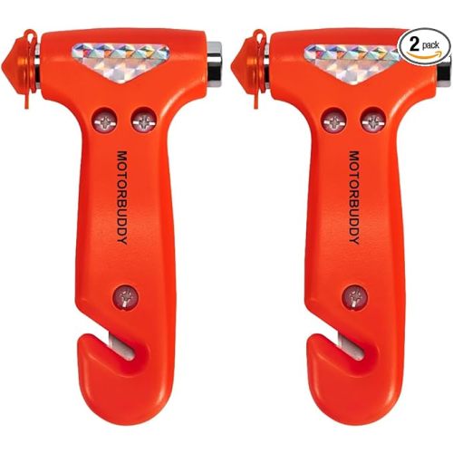 2-Pack Car Safety Hammer Seatbelt Cutter, Auto Emergency Escape Hammer with Window Glass Breaker and Seat Belt Cutter, Striking Red Escape Tool for Car Accidents