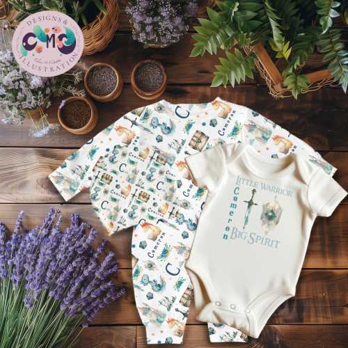 Custom Personalized Baby Fantasy Medieval Floral Knight - Long and Short Sleeved Body Suit Hat Gift Set - Or individual item